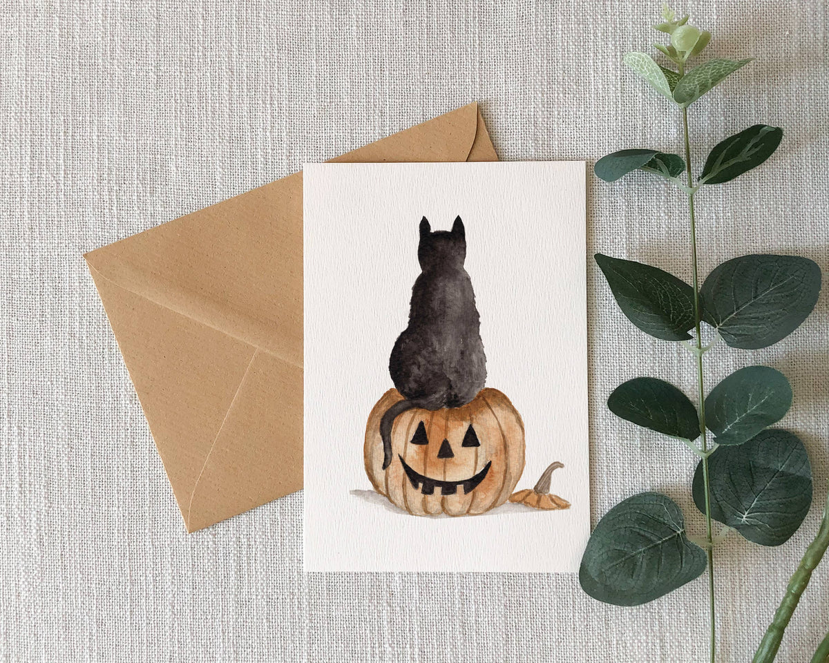 Halloween Pumpkin Cat Greeting Card
