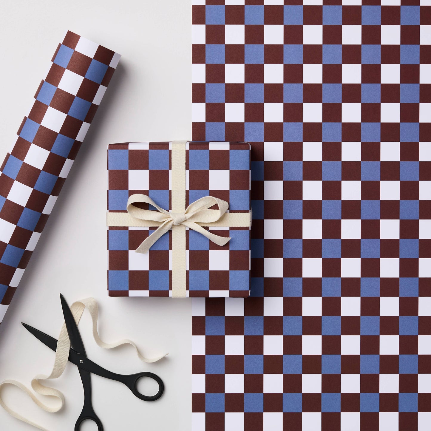 Blue / Russet checked Gift Wrap