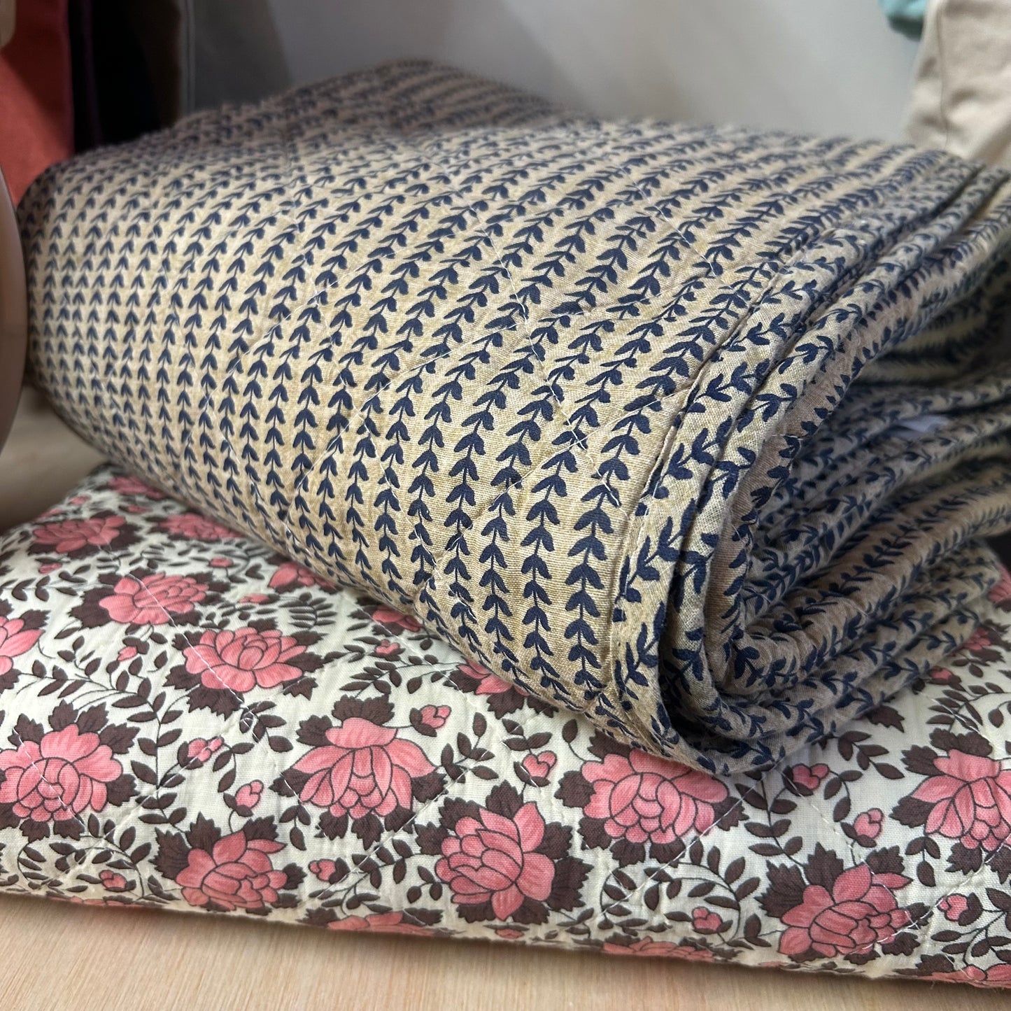 Scandi Vintage Style Quilt - Blue Stem
