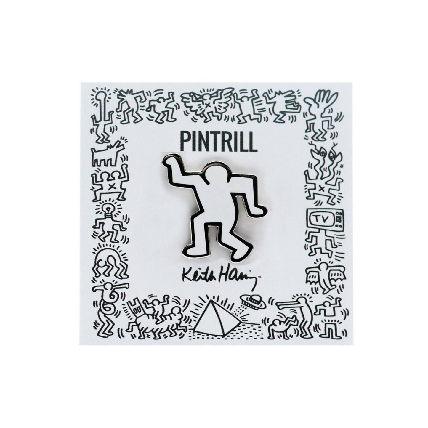 Keith Haring Dancing Man Pin -  White