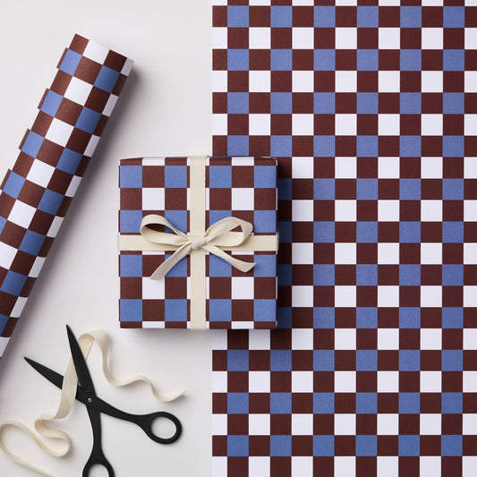 Blue / Russet checked Gift Wrap