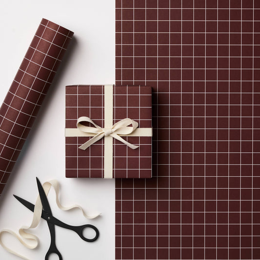 RUSSET (BROWN/BURGUNDY) GRID WRAPPING PAPER