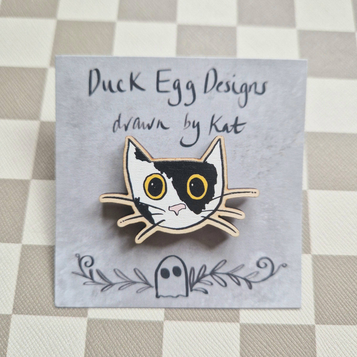 Spooky Cat Wooden Pin Badge