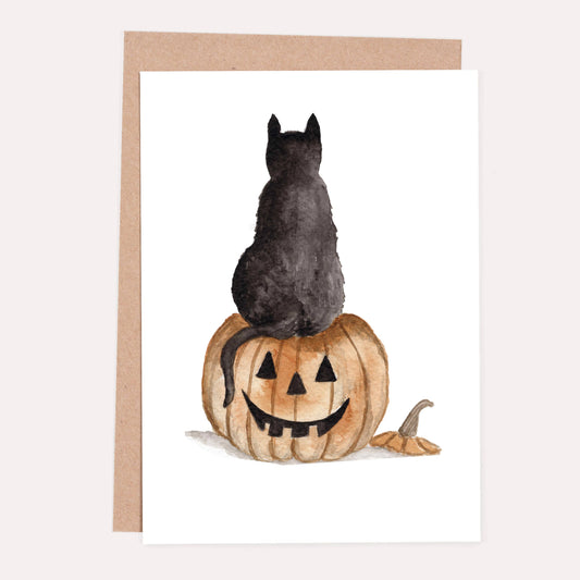 Halloween Pumpkin Cat Greeting Card