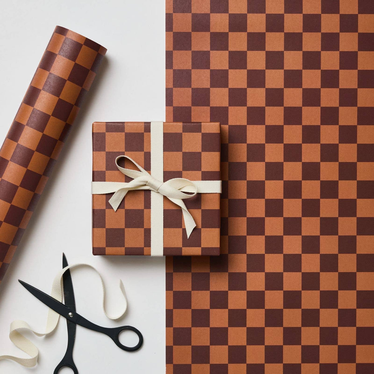 Cinnamon/ Dark Brown Checkerboard Gift Wrap