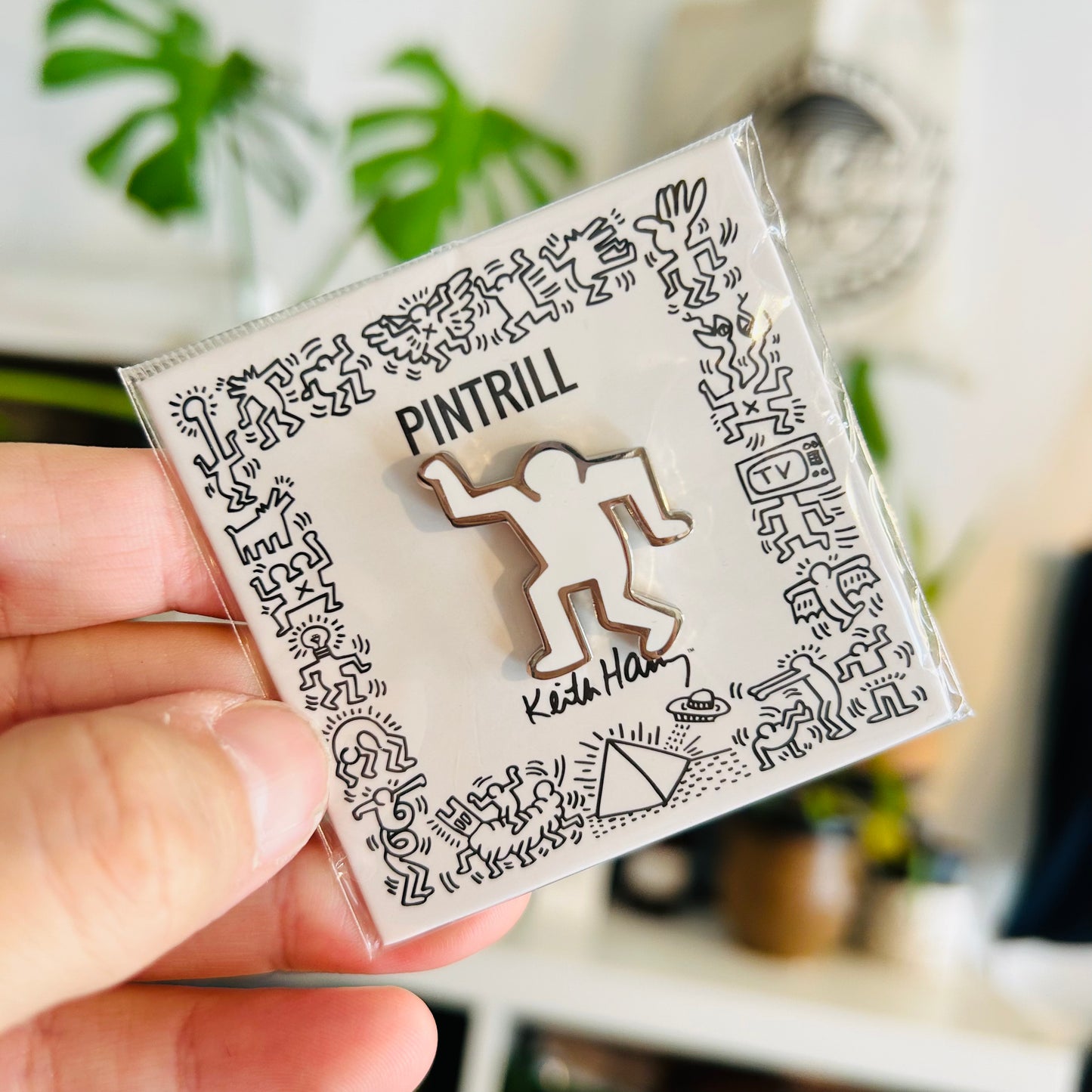 Keith Haring Dancing Man Pin -  White