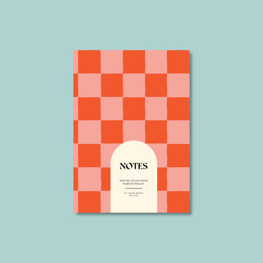 A5 Lined Notebook | Peach & Cherry Check
