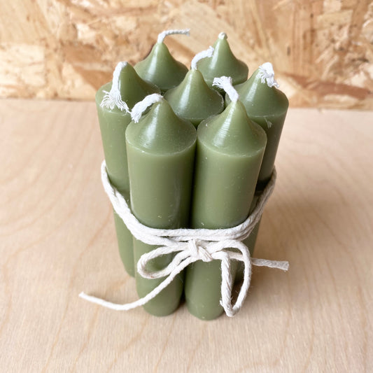 Short Dinner Candles |  Bundle of 7 | Green