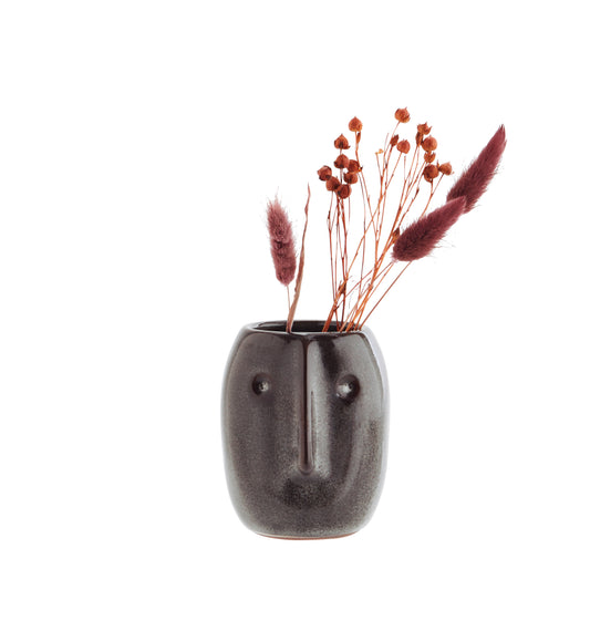 Long Face Small Plant Pot | Dark Brown